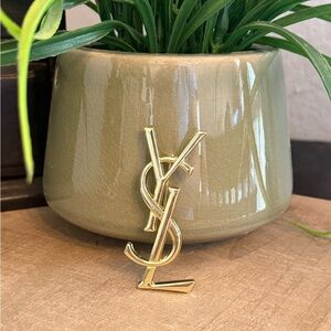 Gold Tone monogram Style Logo Brooch Statement Pin